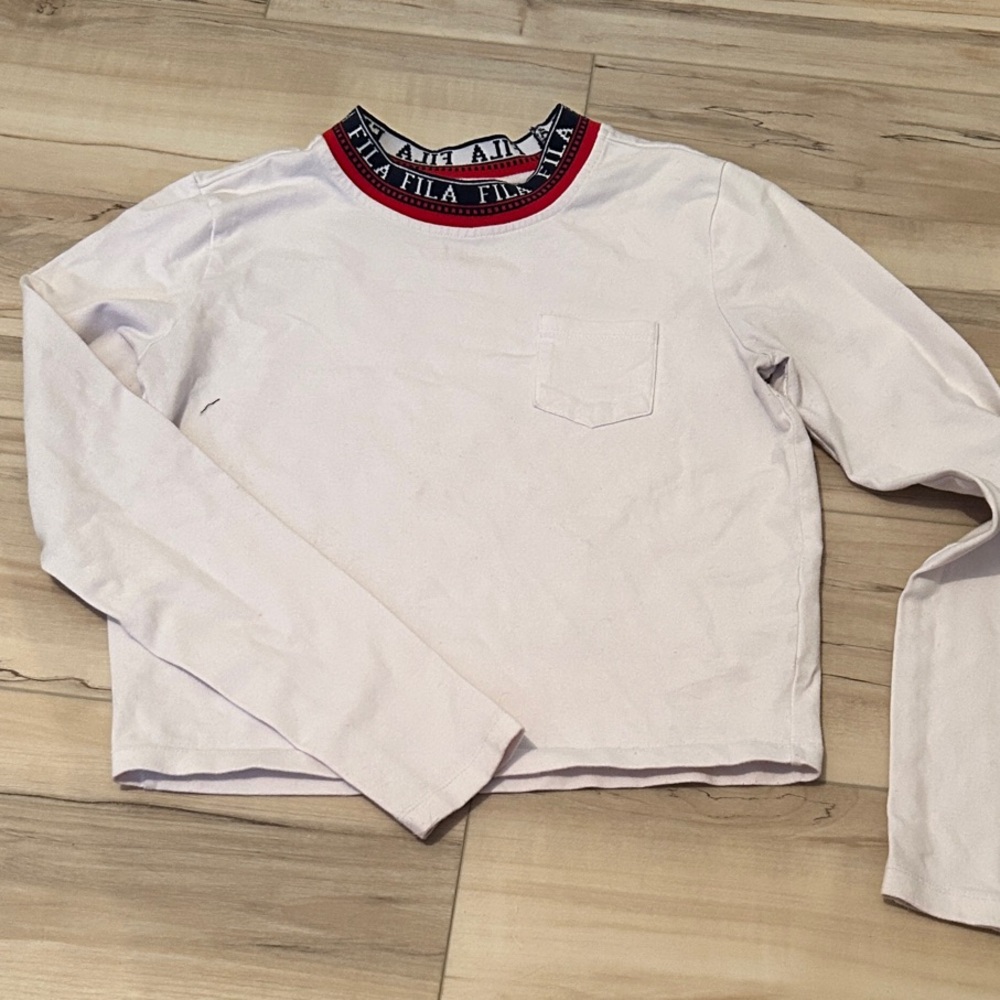 Fila White Long Sleeve Tee with Red/ blue mock neck Collar